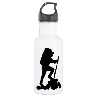 Silhouette eines Wanderers, der oben einen Berg Edelstahlflasche