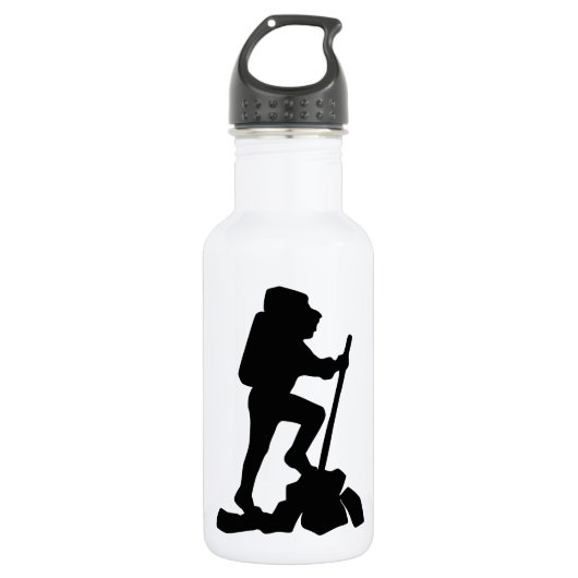 Silhouette eines Wanderers, der oben einen Berg Edelstahlflasche (Vorderseite)