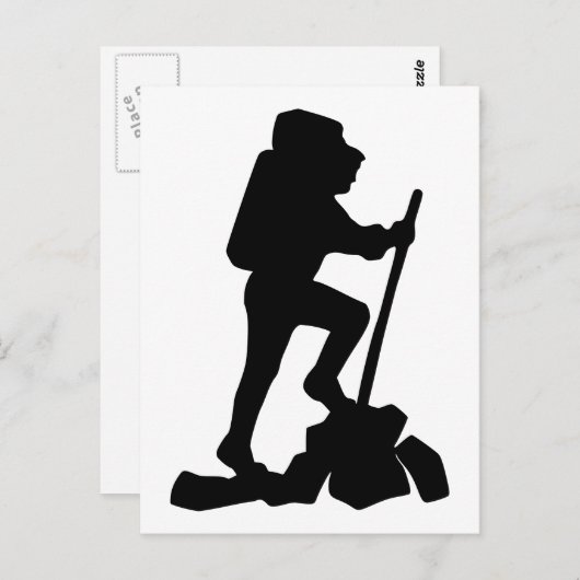 Silhouette eines Wanderers, der oben einen Berg Postkarte (Vorne/Hinten)