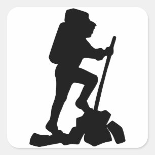 Silhouette eines Wanderers Höhenweg zum Berg Quadratischer Aufkleber