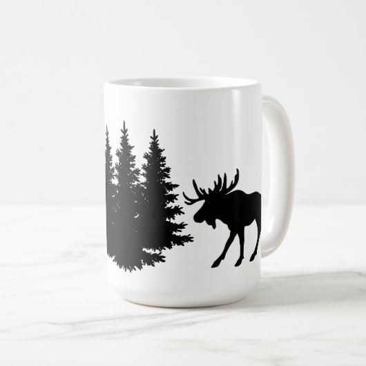 Silhouette Elch & Baum Kaffeetasse (VorderseiteRechts)