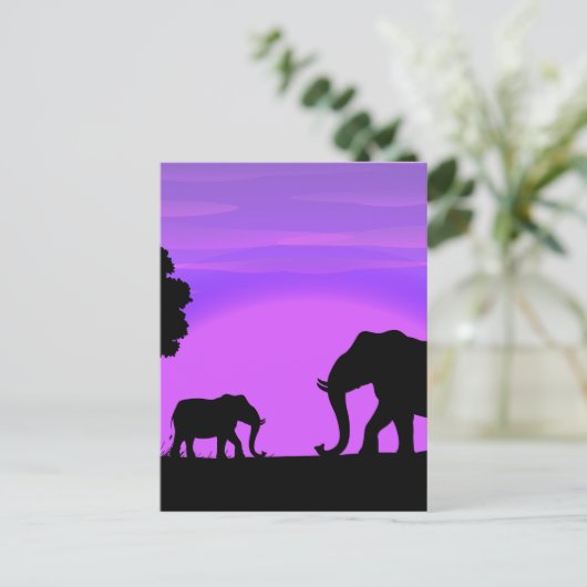 Silhouette Elephants Postkarte (Stehend Vorderseite)
