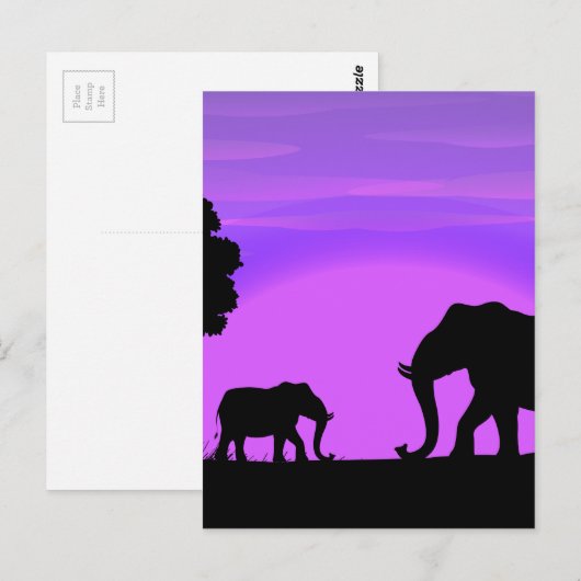 Silhouette Elephants Postkarte (Vorne/Hinten)