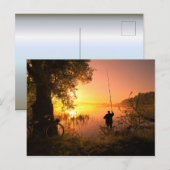 Silhouette Fisherman am See bei Sunset Postkarte (Vorne/Hinten)