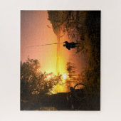 Silhouette Fisherman am See bei Sunset Puzzle (Vertikal)