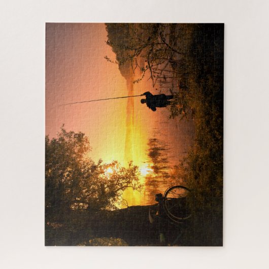 Silhouette Fisherman am See bei Sunset Puzzle (Vertikal)