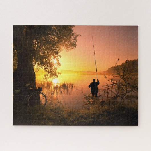 Silhouette Fisherman am See bei Sunset Puzzle (Horizontal)