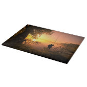 Silhouette Fisherman am See bei Sunset Schneidebrett (Ecke)