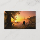 Silhouette Fisherman am See bei Sunset Visitenkarte (Rückseite)