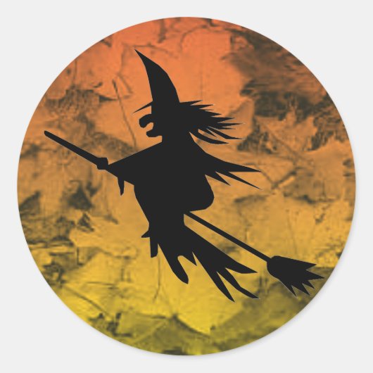 Silhouette Flying Hexen Herbstlaub Halloween Runder Aufkleber (Vorderseite)