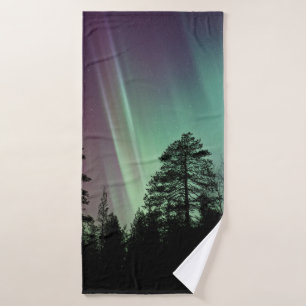 SILHOUETTE FOTO VON AURORA BOREALIS BADEHANDTUCH