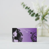 Silhouette-Frauen-Haar-Stylist in Lila Visitenkarte (Stehend Vorderseite)