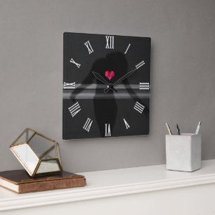 Silhouette Frauen mit Blume Peony Art Quadratische Wanduhr