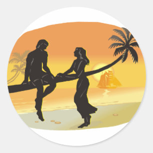 Silhouette für Hochzeiten am Strand Runder Aufkleber