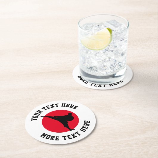 Silhouette für Kampfkunst Runder Pappuntersetzer (Vor Ort)