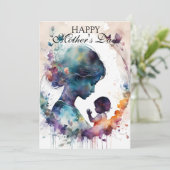 Silhouette für Kinder und Mutter Wasserfarbe Kunst Karte (Stehend Vorderseite)