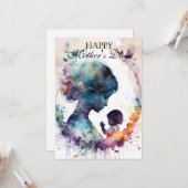 Silhouette für Kinder und Mutter Wasserfarbe Kunst Karte (Vorderseite/Rückseite Beispiel)