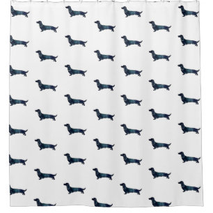 Silhouette für lange Haare Dackel Schwarzes Wasser Duschvorhang