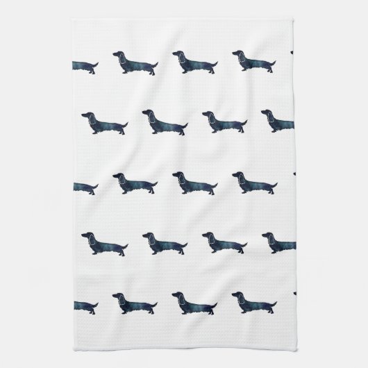 Silhouette für lange Haare Dackel Schwarzes Wasser Geschirrtuch (Vertikal)
