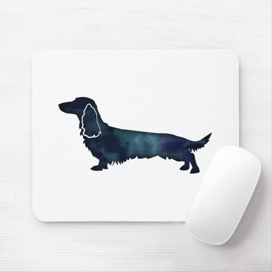 Silhouette für lange Haare Dackel Schwarzes Wasser Mousepad (Mit Mouse)