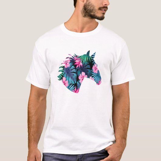 Silhouette für Pferde Lover Hawaiian Floral T T-Shirt (Vorderseite)