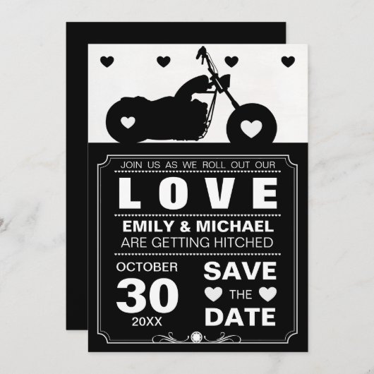 Silhouette für Schwarz-Weiß-Motorräder Save the Da Save The Date (Vorne/Hinten)