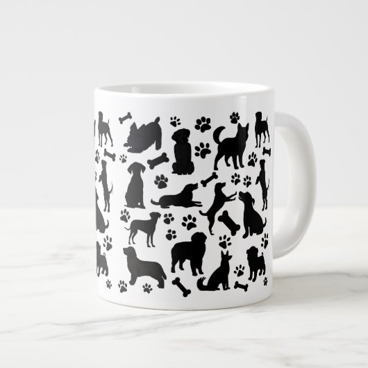 Silhouette für Schwarze und Weiße Hunde Jumbo-Tasse (Vorderseite Rechts)