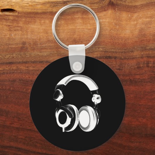 Silhouette für Schwarzweiß-Headphones Schlüsselanhänger (Vorderseite)
