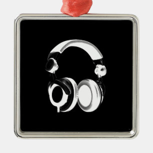 Silhouette für Schwarzweiß-Headphones Silbernes Ornament