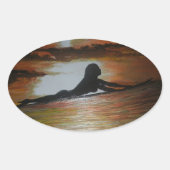 Silhouette für Surfer Ovaler Aufkleber (Vorderseite)