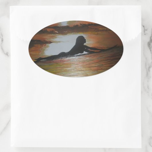 Silhouette für Surfer Ovaler Aufkleber (Tasche)