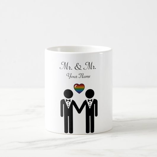 Silhouette Gay Grooms mit Regenbogenherz Kaffeetasse (Mittel)