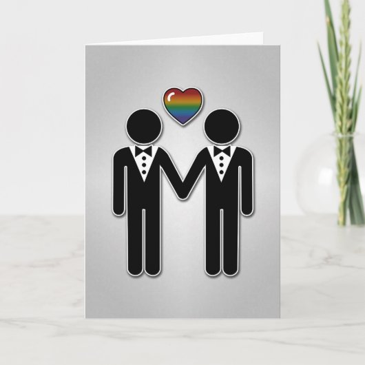 Silhouette Gay Grooms mit Regenbogenherz Karte (Vorderseite)