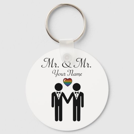 Silhouette Gay Grooms mit Regenbogenherz Schlüsselanhänger (Vorderseite)