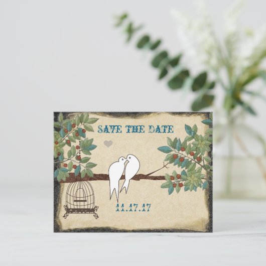 Silhouette Gelber Vogelkäfig Save the Date Ankündigungspostkarte (Stehend Vorderseite)