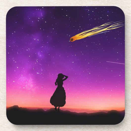 Silhouette Girl beobachtet Meteorabsturz auf der E Getränkeuntersetzer (Vorderseite)