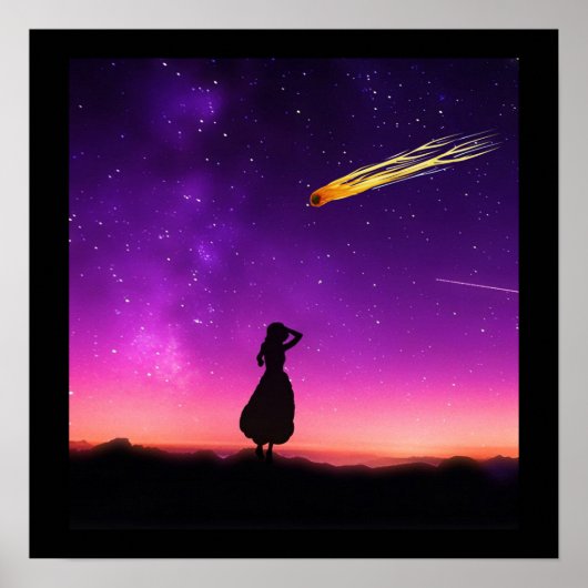 Silhouette Girl beobachtet Meteorabsturz auf der E Poster (Vorne)