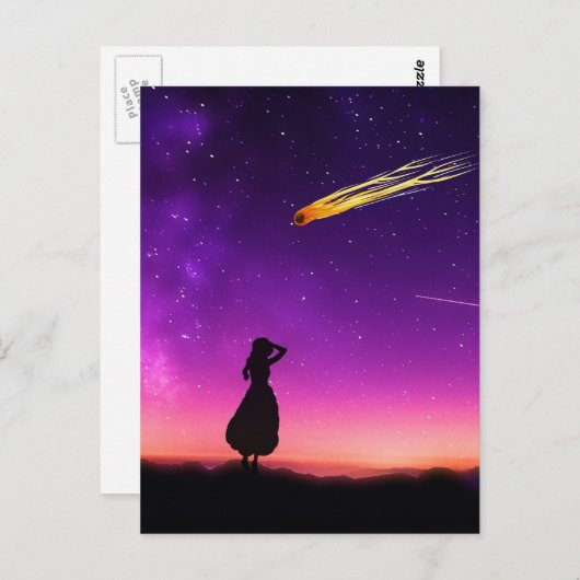 Silhouette Girl beobachtet Meteorabsturz auf der E Postkarte (Vorne/Hinten)