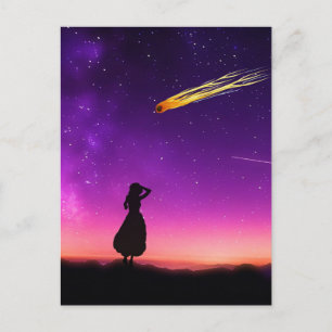 Silhouette Girl beobachtet Meteorabsturz auf der E Postkarte