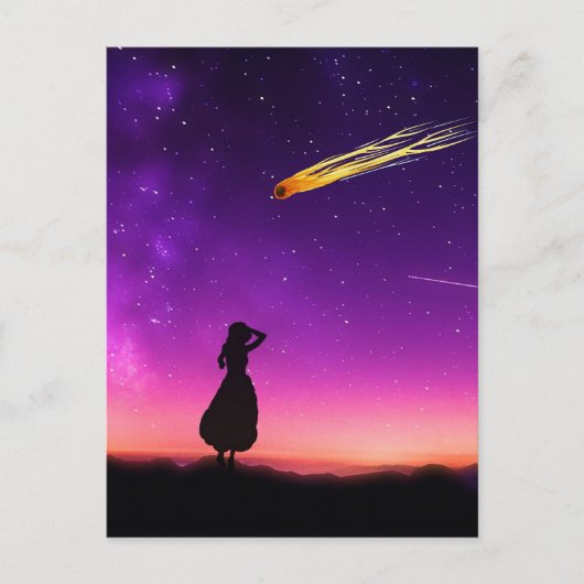 Silhouette Girl beobachtet Meteorabsturz auf der E Postkarte (Vorderseite)