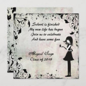 Silhouette Girl mit Schmetterling Abschluss Einlad Einladung (Vorne/Hinten)