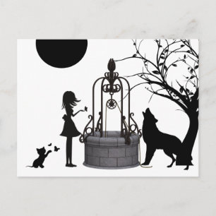 Silhouette Girl, Moon Woodland Fantasy Postkarte