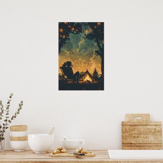 Silhouette Girl Night Camping Adventure Poster (Küche)
