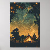 Silhouette Girl Night Camping Adventure Poster (Vorne)