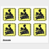 Silhouette Girl Reading - Square Lemon Gelb Quadratischer Aufkleber (Blatt)