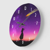 Silhouette Girl Watches Meteor Crash To Earth Große Wanduhr (Winkel)