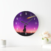 Silhouette Girl Watches Meteor Crash To Earth Große Wanduhr (Zuhause)