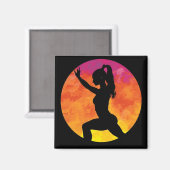 Silhouette-Girl-Workout-Mond Magnet (Vorderseite/Rückseite)