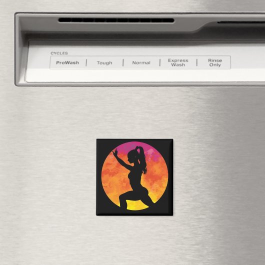 Silhouette-Girl-Workout-Mond Magnet (In Situ (Geschirrspüler))