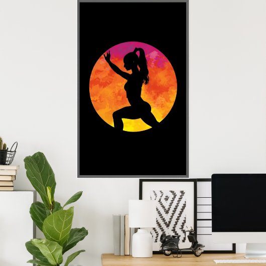 Silhouette-Girl-Workout-Mond Poster (Heimbüro)